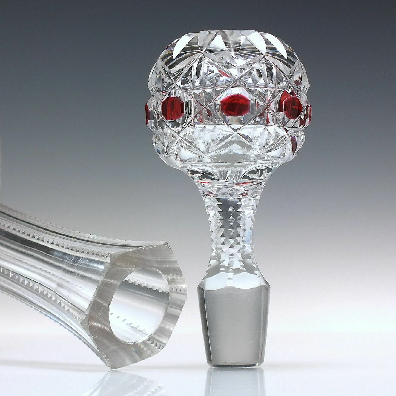 Pair Of 19th Century Victorian Shaft & Globe Glass Decanters By Thomas Webb C1870 photo furniture