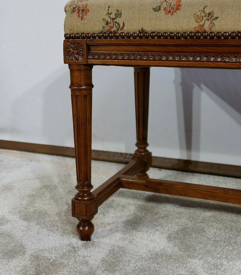 Long Bench In Solid Walnut, Louis XVI Style – 1900 photo vintage