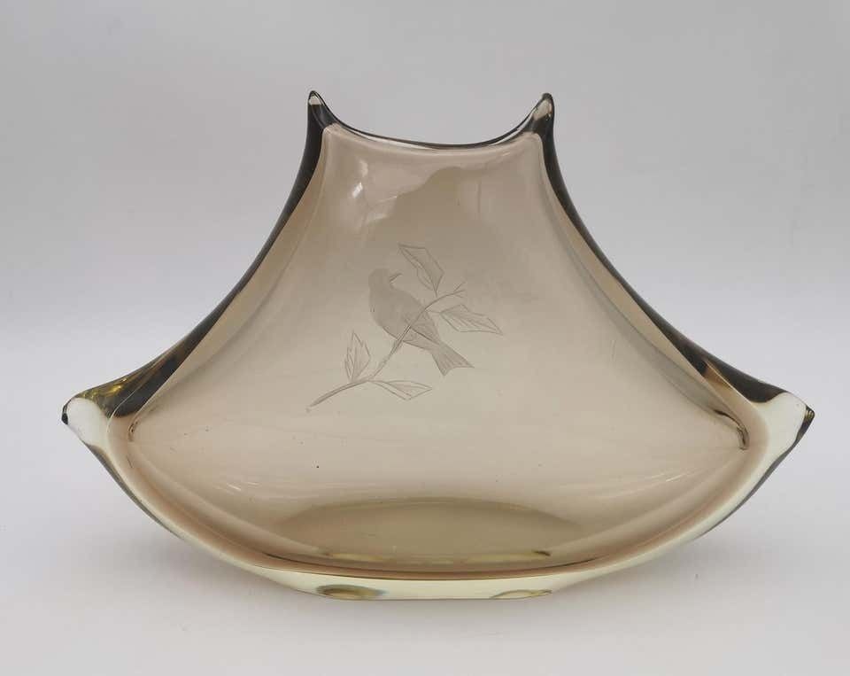 Fumè Bohemian Vase In Thick Glass With Engravings photo buy