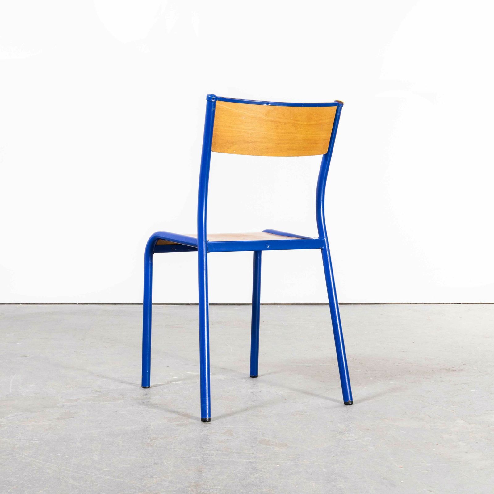 1970’s Bright Blue Mullca Stacking Dining Chair – Beech Seat – Set Of Six photo furniture