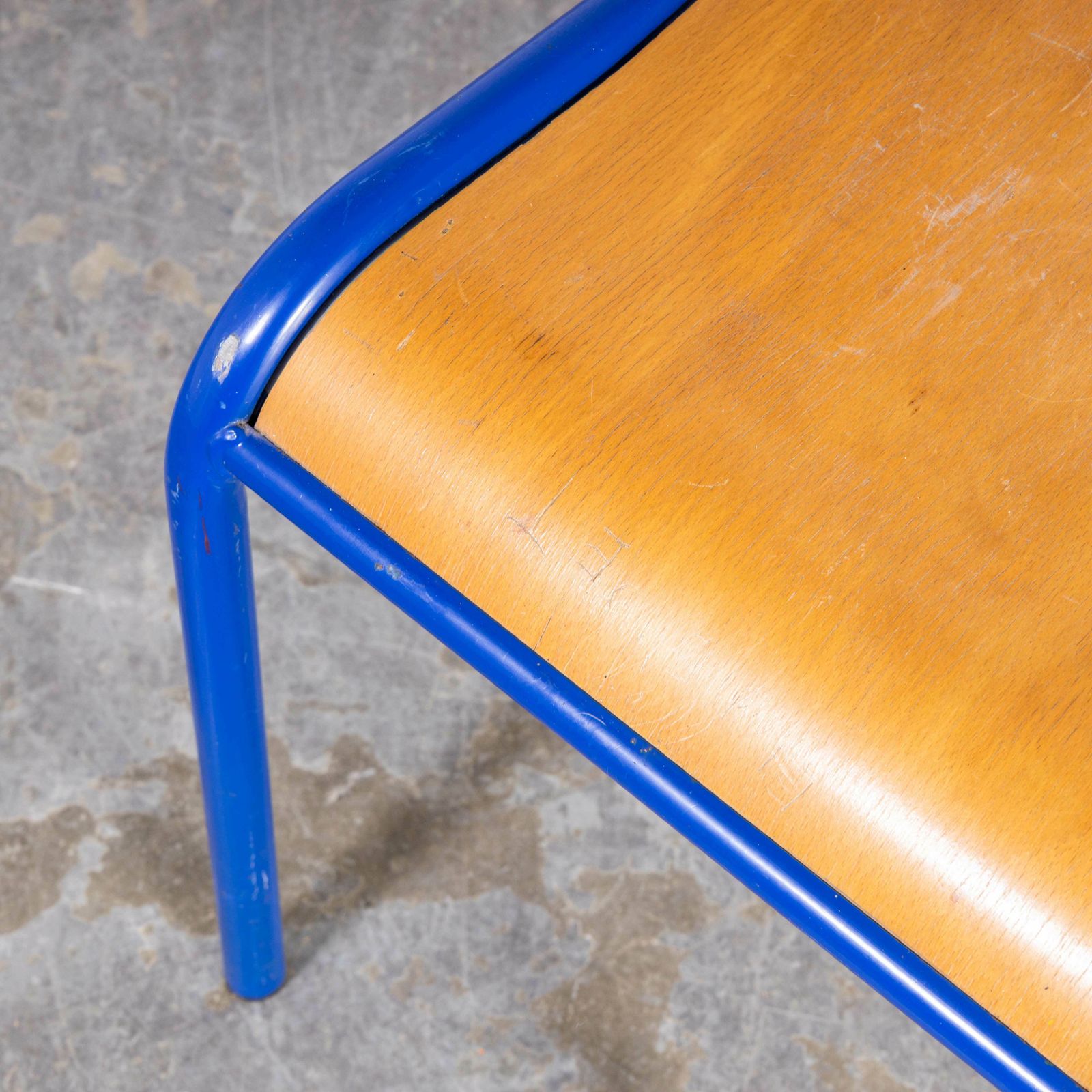 1970’s Bright Blue Mullca Stacking Dining Chair – Beech Seat – Set Of Six photo vintage