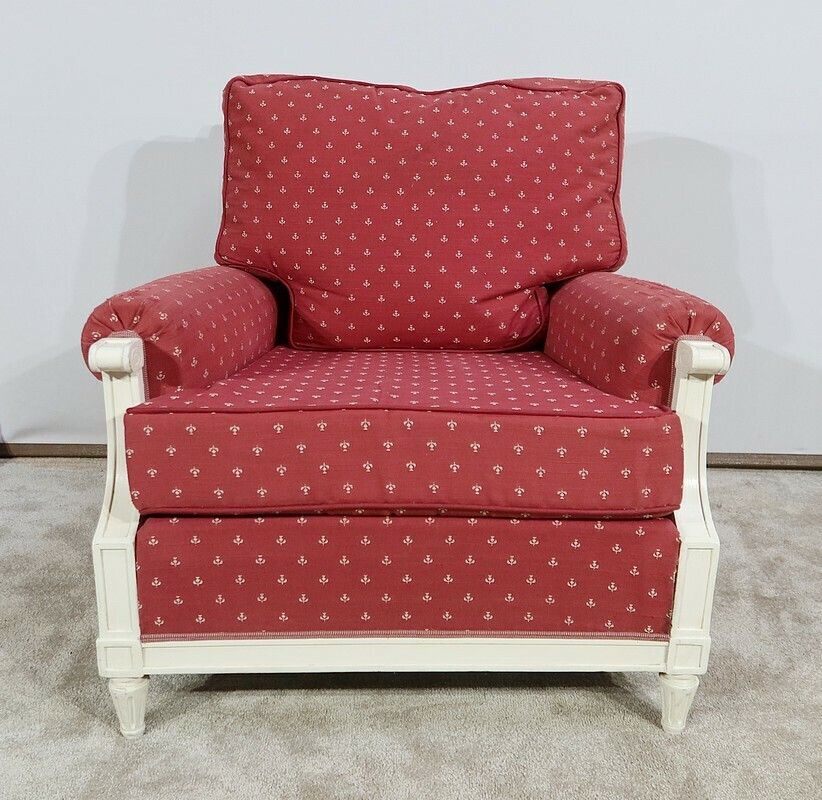 photo vintage Pair Of Large Bergeres And Ottoman, Louis XVI Style, 20th