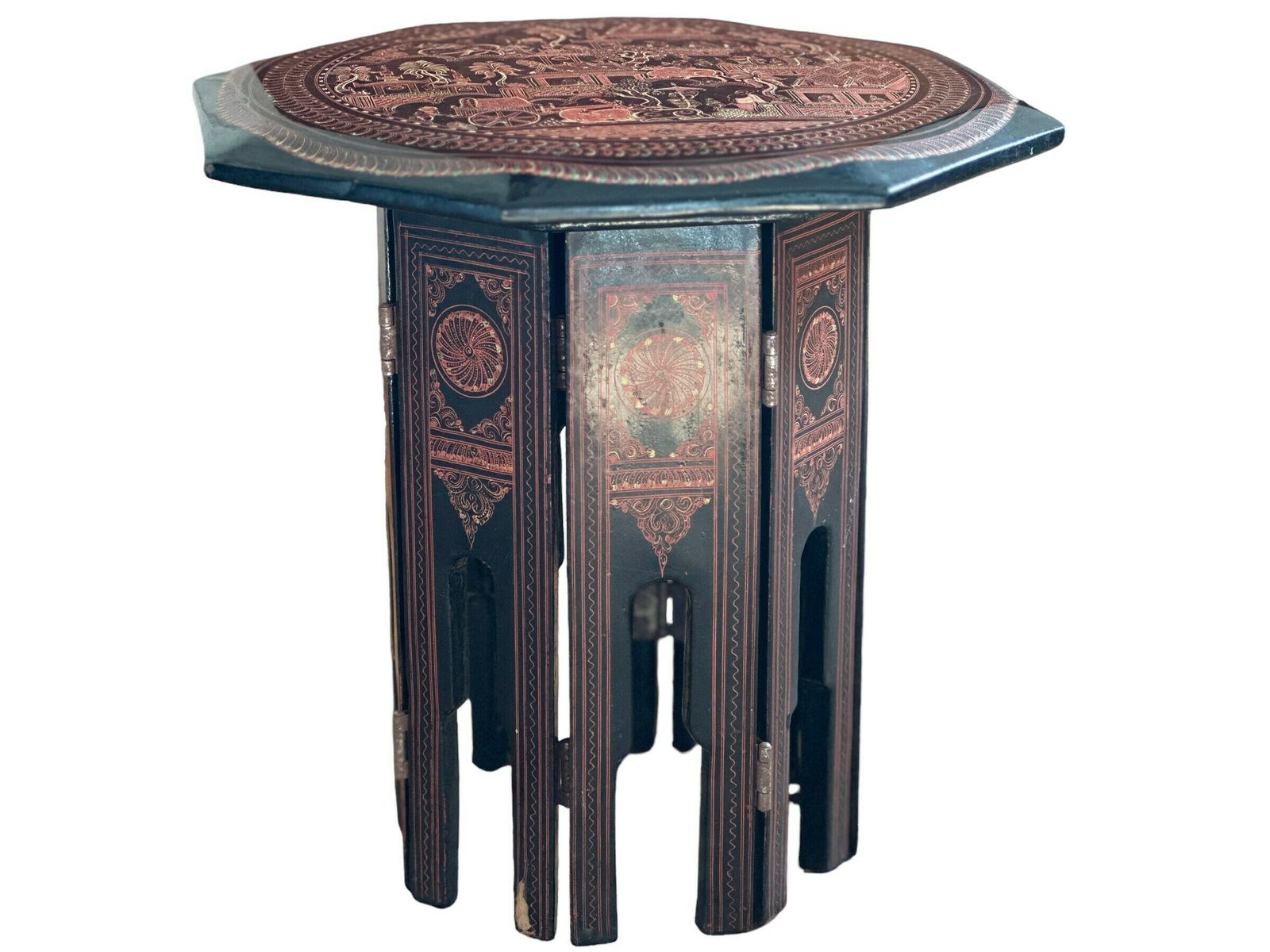 Small Octagonal Burmese Chai Table (Myanmar). Lacquer Work. City Life ...