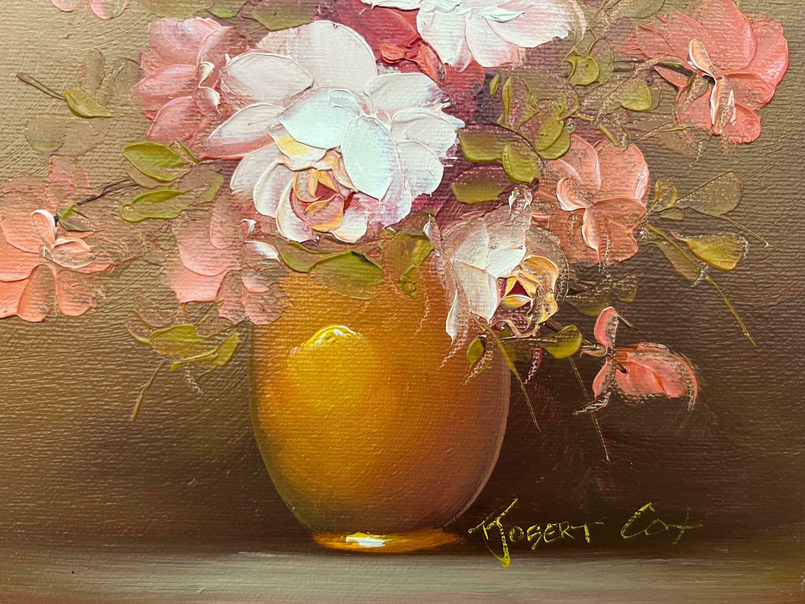 Robert Cox Still Life Of A Vase Of Pink Red & White Roses By 20th