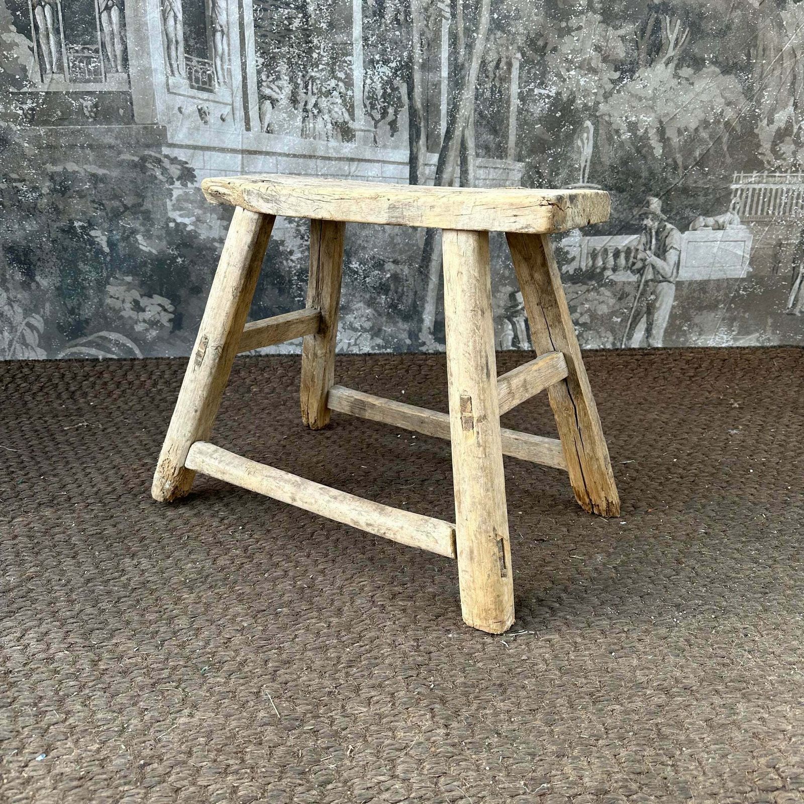 Rustic Elm Low Stool / Vintage Side Table | Vinterior