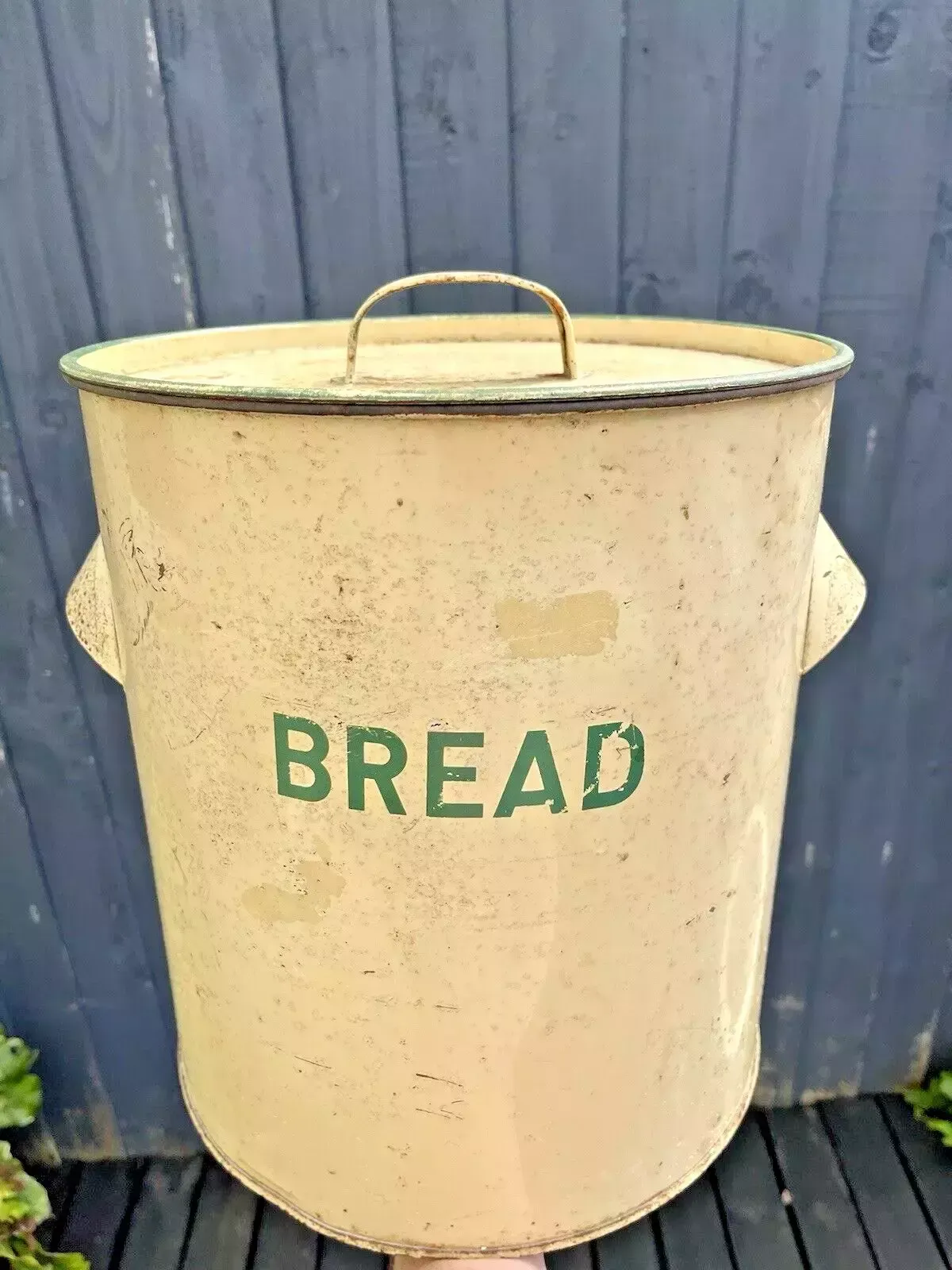 Vintage 1940's Worcester Ware Green & Cream Enamel Bread Bin
