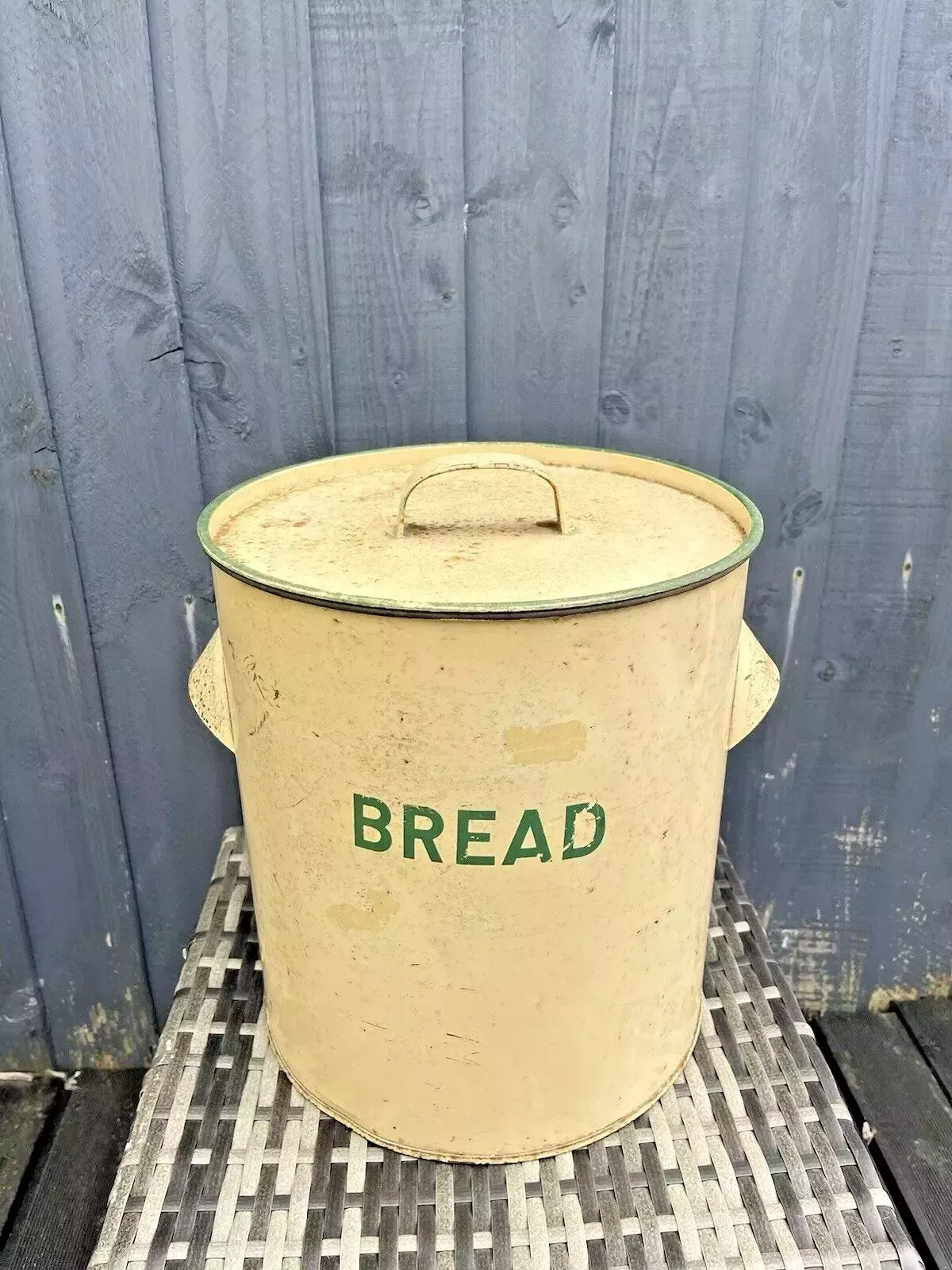 Vintage 1940's Worcester Ware Green & Cream Enamel Bread Bin