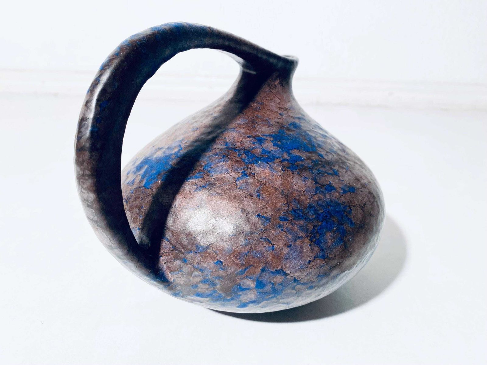 Ruscha 313 Kurt Tschörner Fat Brown & Blue Ceramic Vase / 1960s