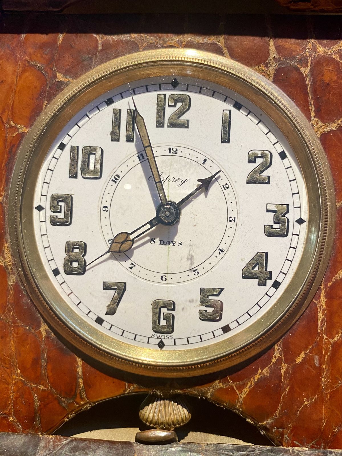 Rare Asprey London Antique Crocodile Skin Travel Desk Clock Pocket