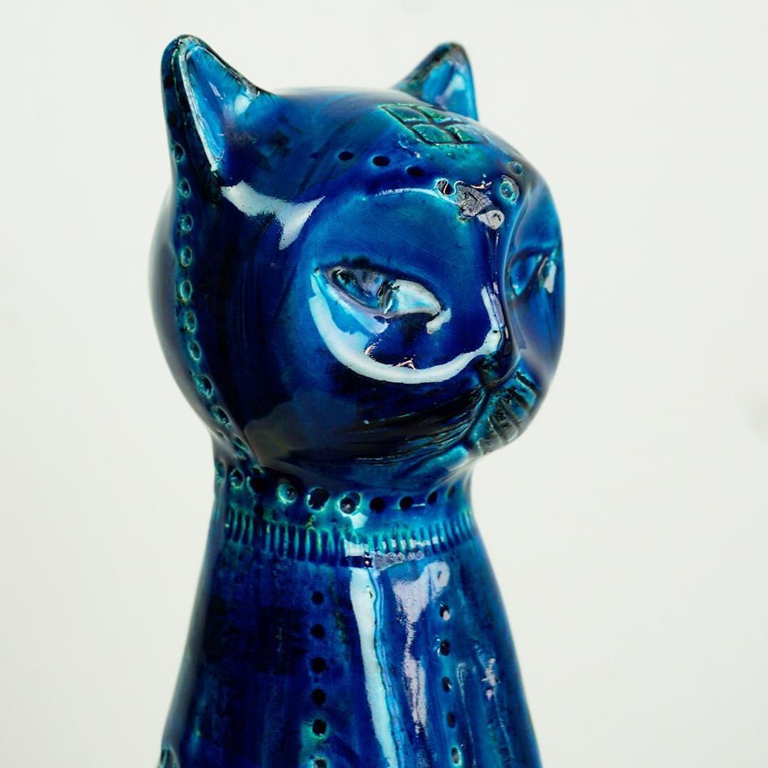 Italian Midcentury Rimini Blu Ceramic Cat By Aldo Londi For