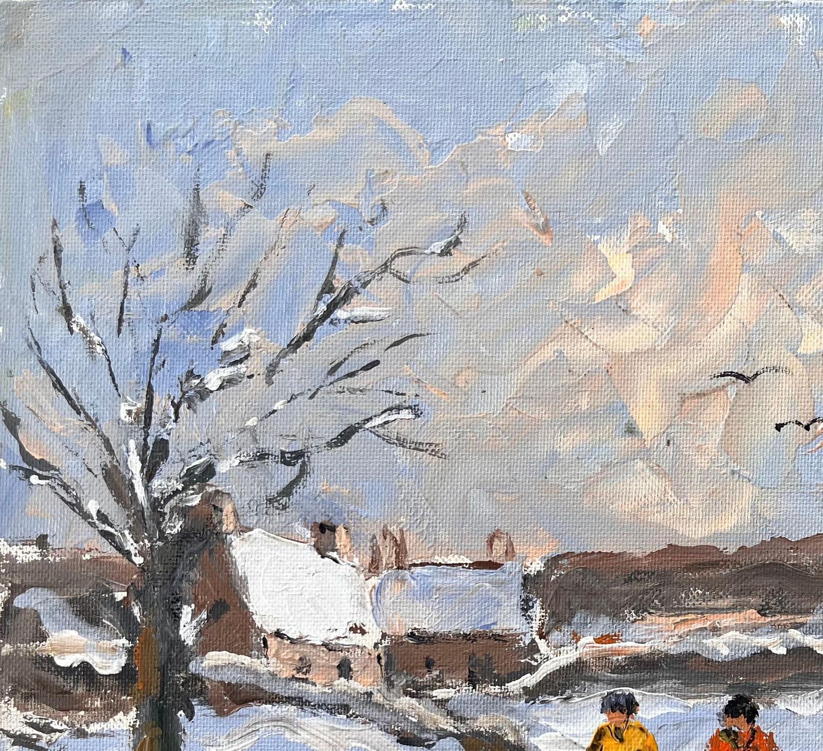 Fanch Lelfrench Impressionist Winter Landscape With Figures