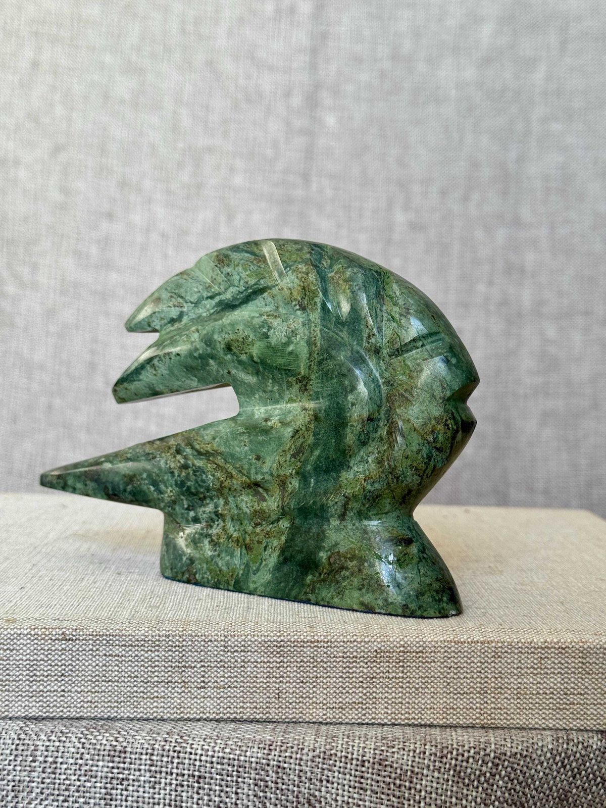 Vintage Green Soapstone Sculpture | Abstract Serpent Carving