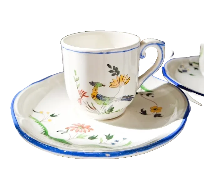 Set Of 3 Vintage Cups And Saucers From Gien, France | Vinterior