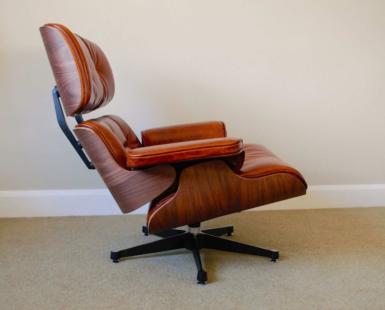 Restored Early 2000s Italian Charles Eames Lounge Chair Set, Dark Tan ...