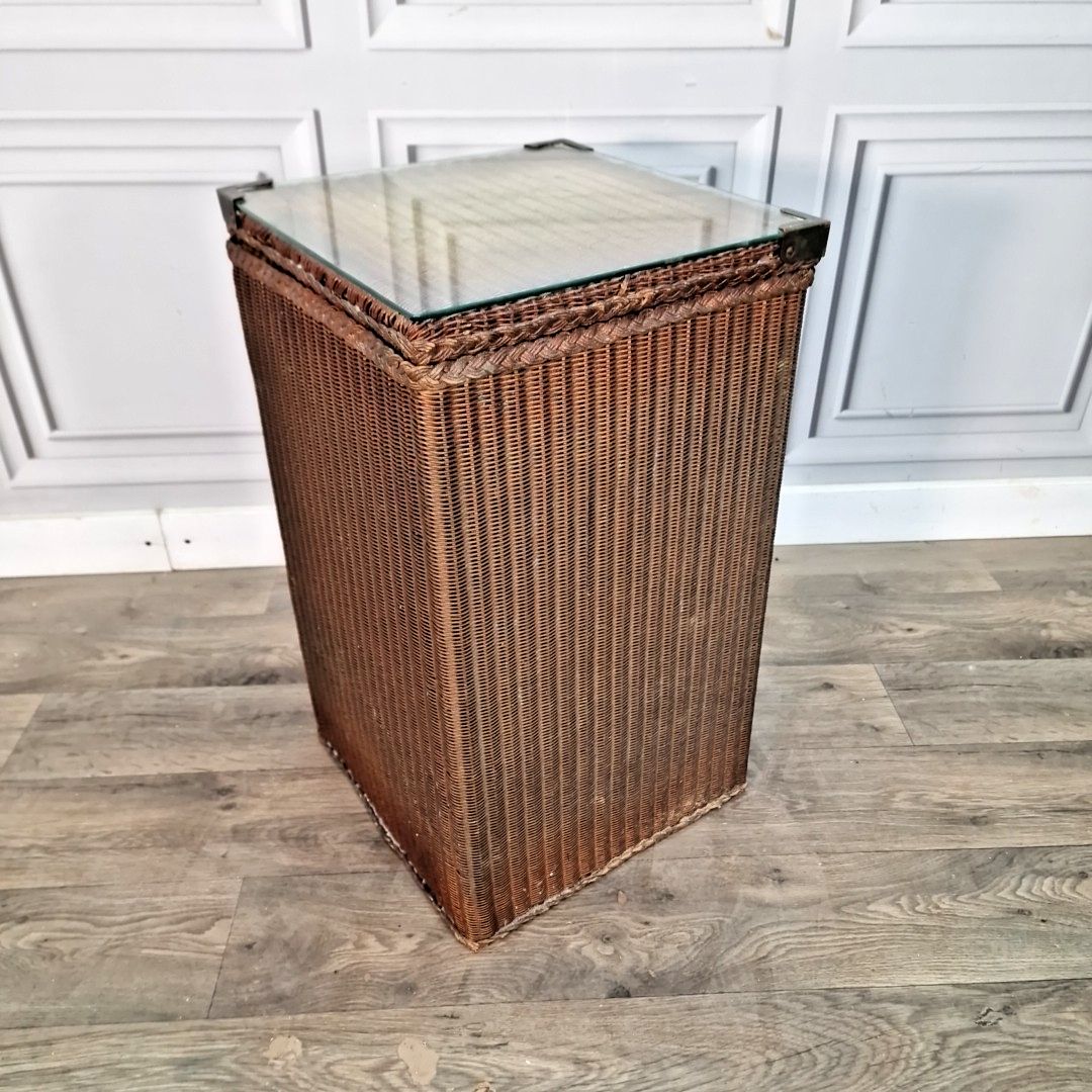 Vintage Laundry Basket Wicker Glass Top Lidded Hamper Lloyd Loom