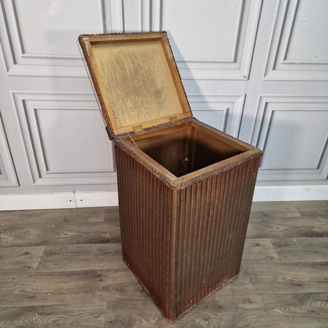 Vintage Laundry Basket Wicker Glass Top Lidded Hamper Lloyd Loom