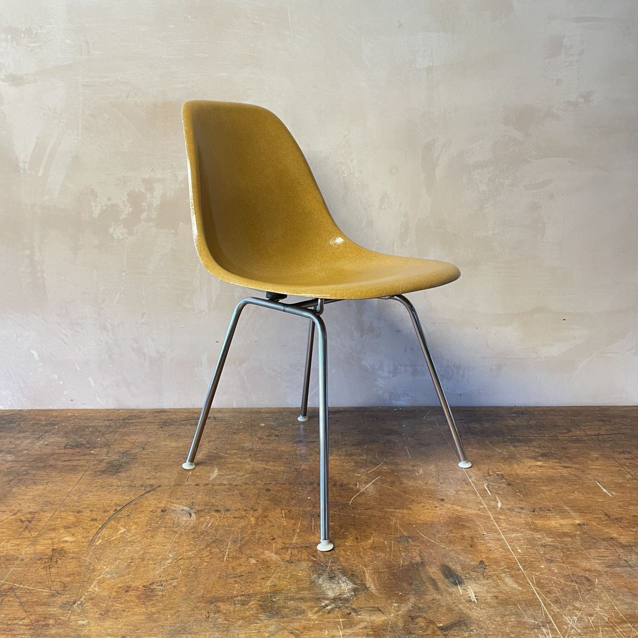 Eames Herman Miller Side Chair In Dark Ochre With Original H Base