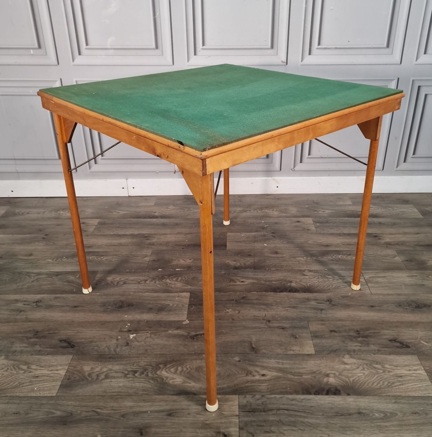 Vintage Folding Card Table Green Baize Wooden Retro Games Bridge