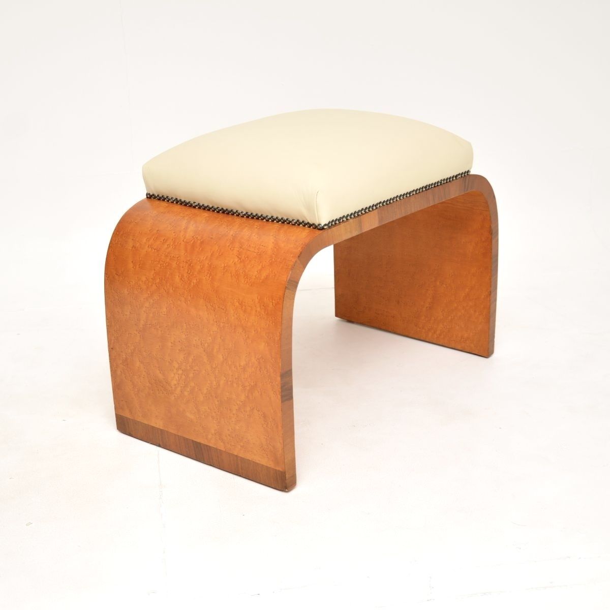 Mg Poop Art Deco Birds Eye Maple And Leather Stool | Vinterior