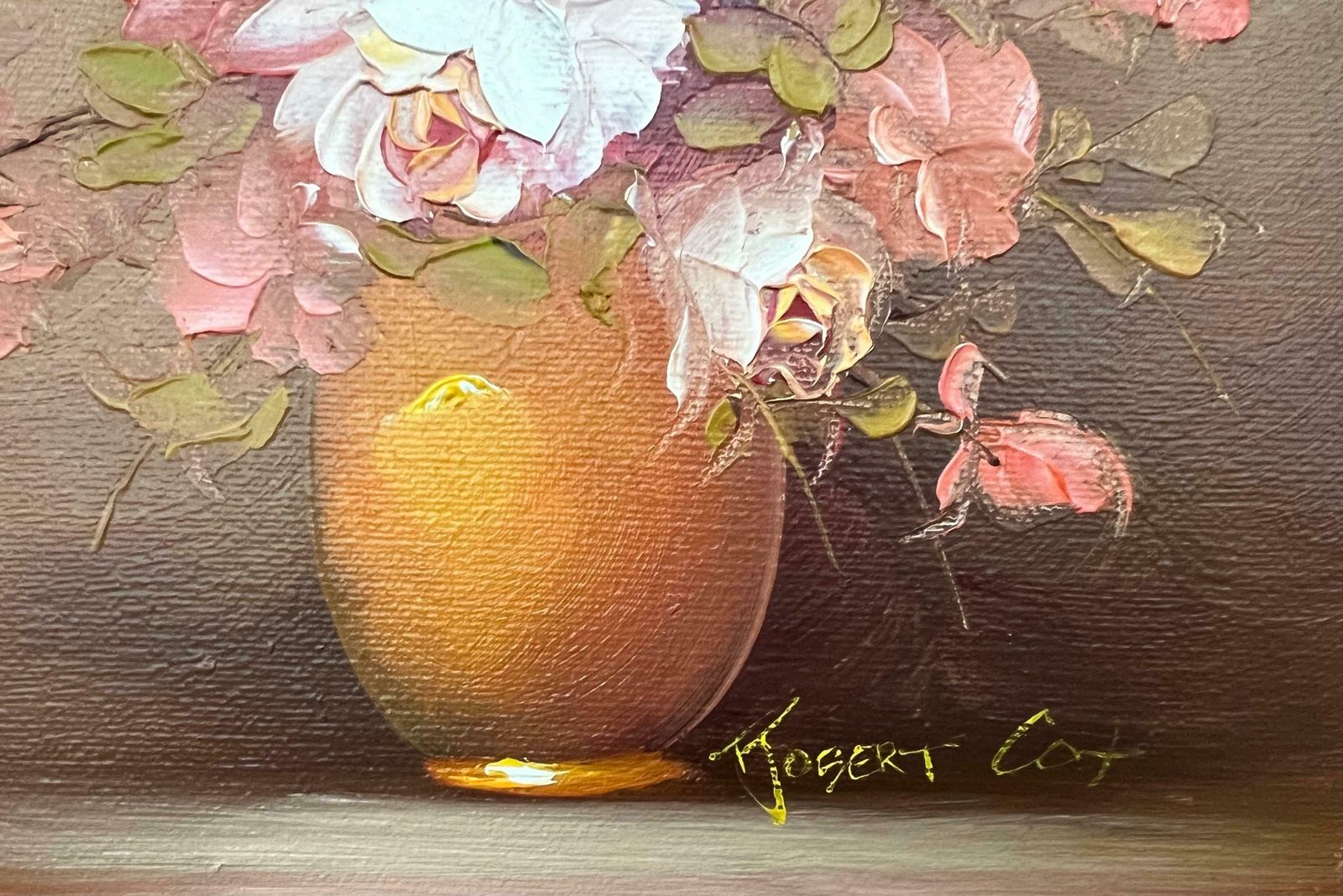 Robert Cox Still Life Of A Vase Of Pink Red & White Roses By 20th