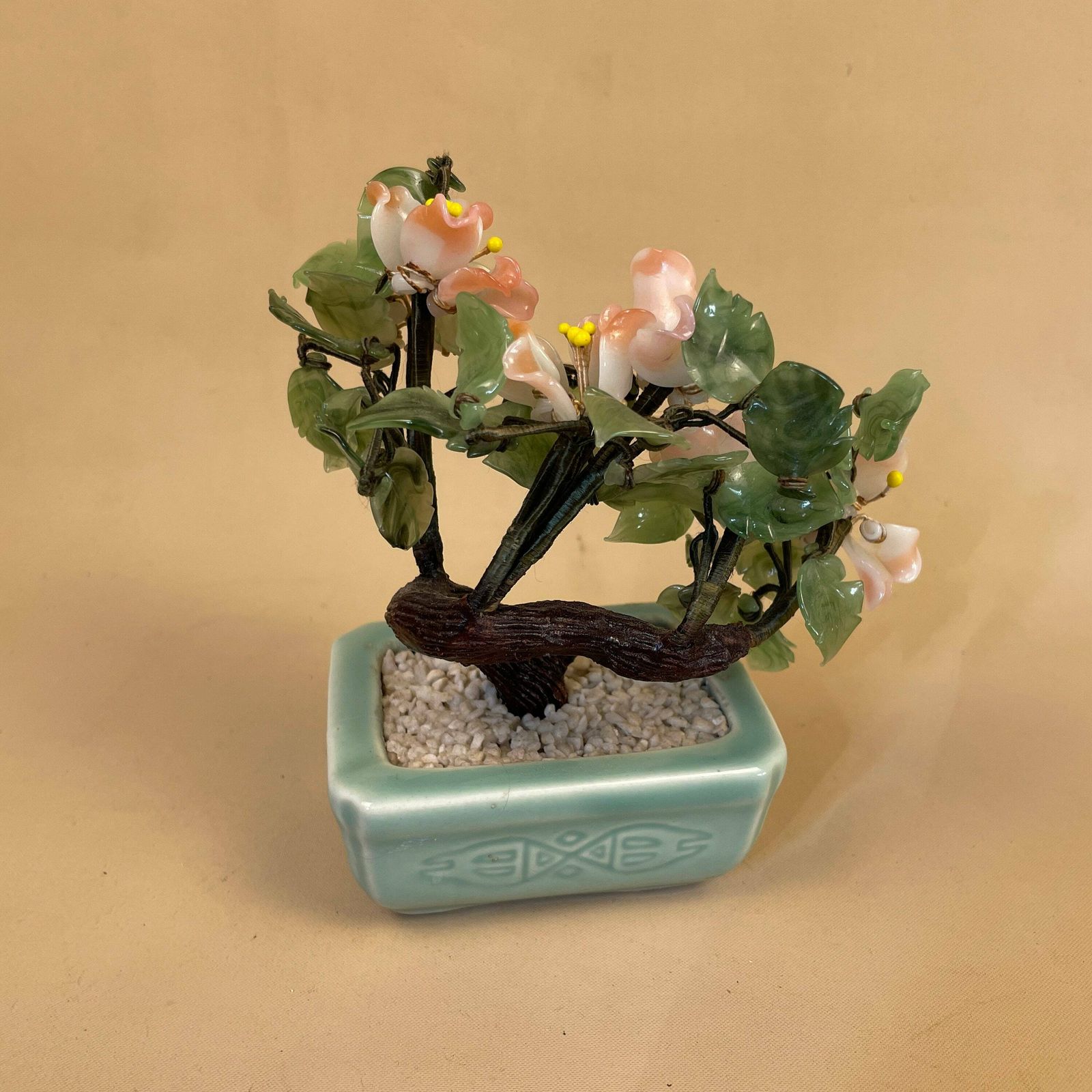 Antique Oriental Chinese Gem Tree Jade Bonsai Carved Stone Glass