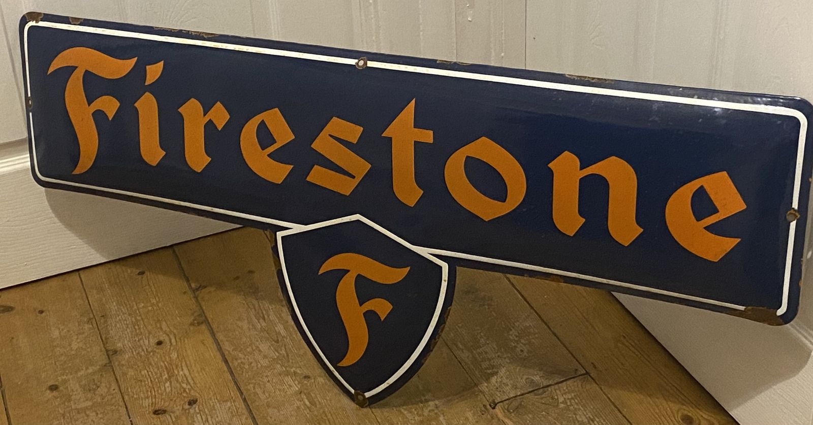 Rare Firestone Enamel Metal Tyre Dealer Sign Garage Automobilia