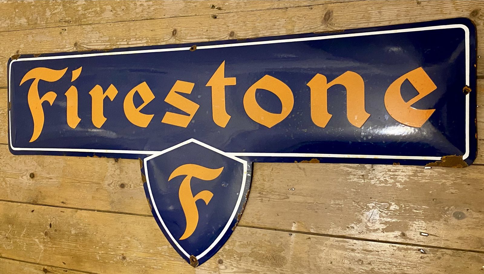 Rare Firestone Enamel Metal Tyre Dealer Sign Garage Automobilia