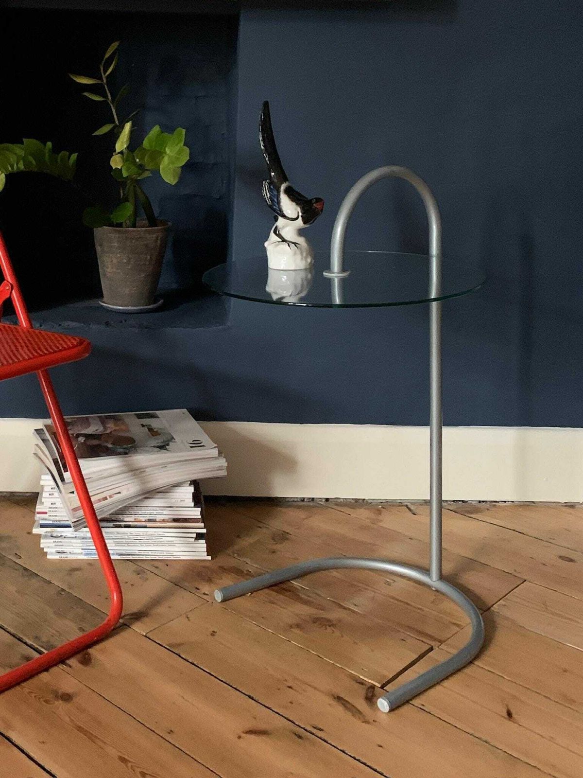 1980s Vintage Ikea Ry Glass And Metal Side Table Postmodern