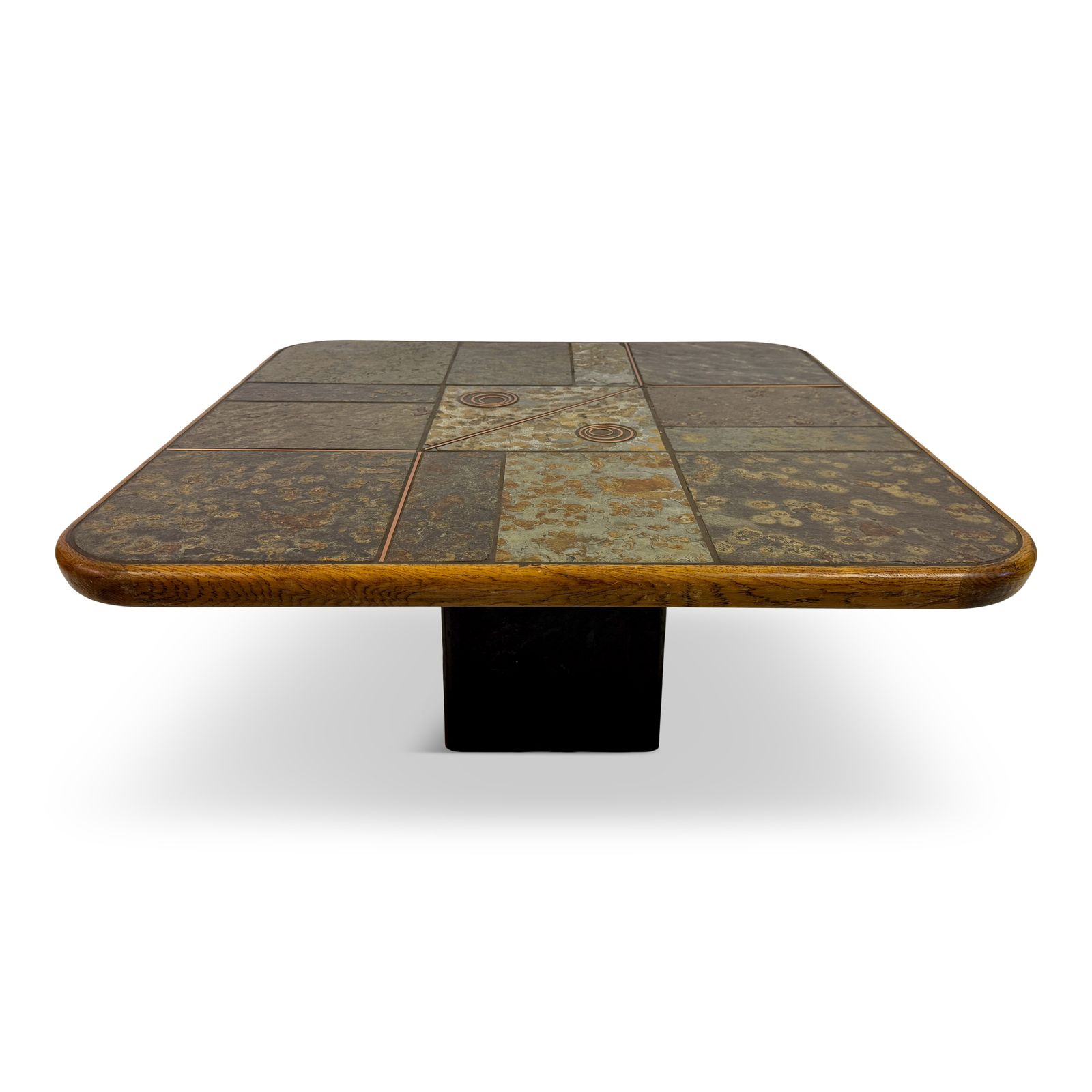 Brutalist Slate And Stone Coffee Table With Copper Inlay In The