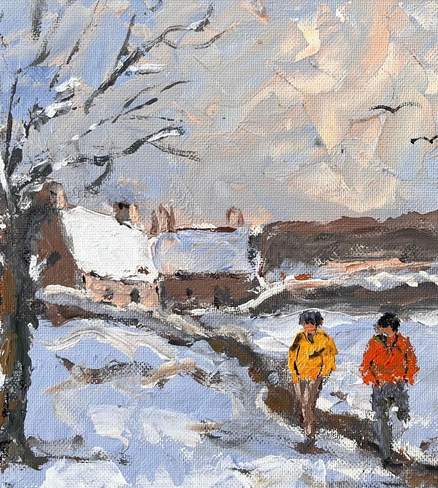 Fanch Lelfrench Impressionist Winter Landscape With Figures