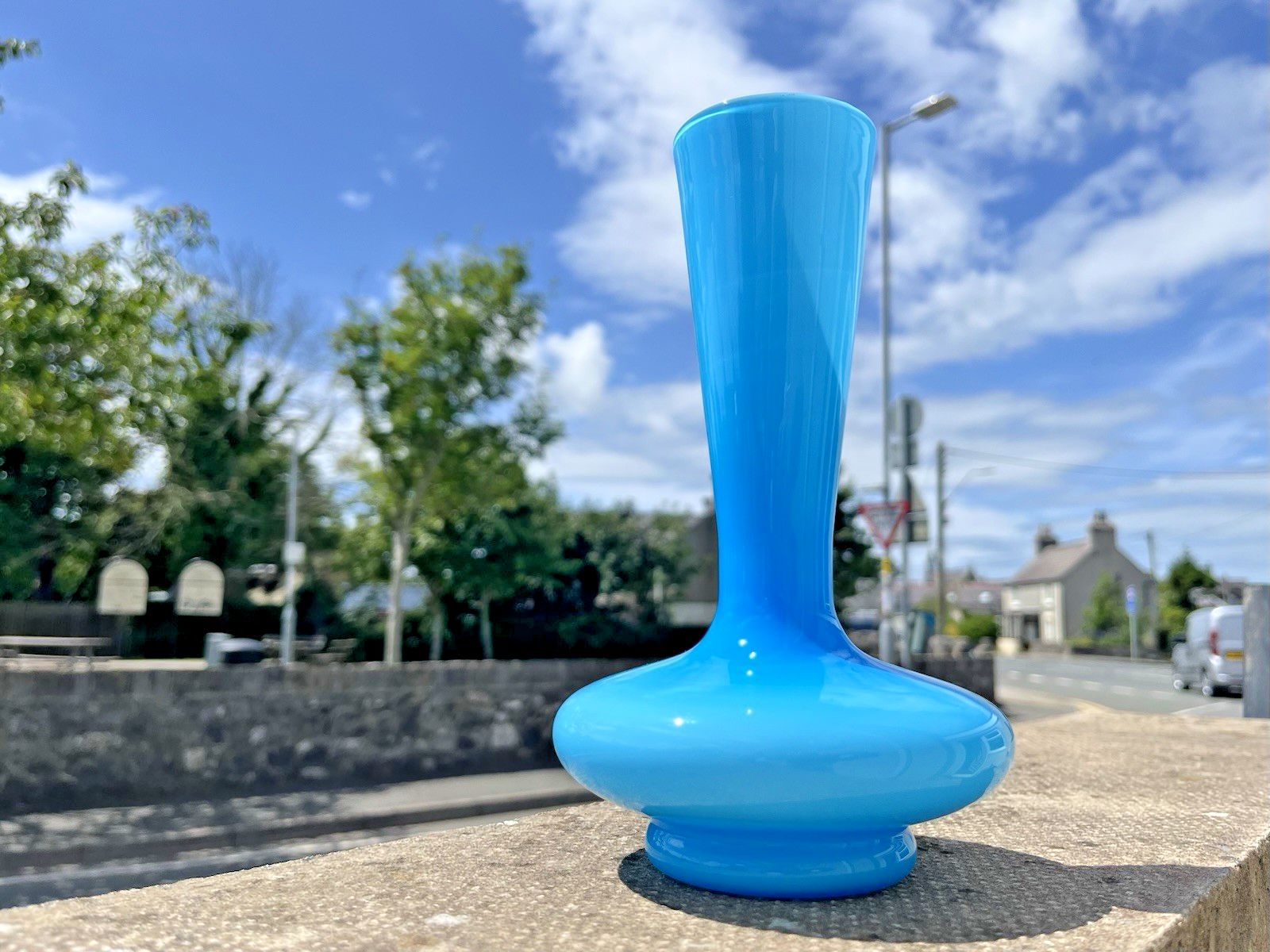 Space Age Sky Blue Italian Empoli Cased Glass Vase 70's Mid
