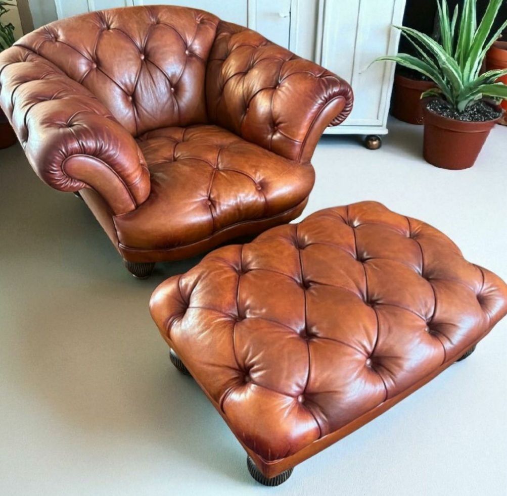 Tetrad Oskar Chesterfield Leather Large Footstool | Tetrad | Vinterior