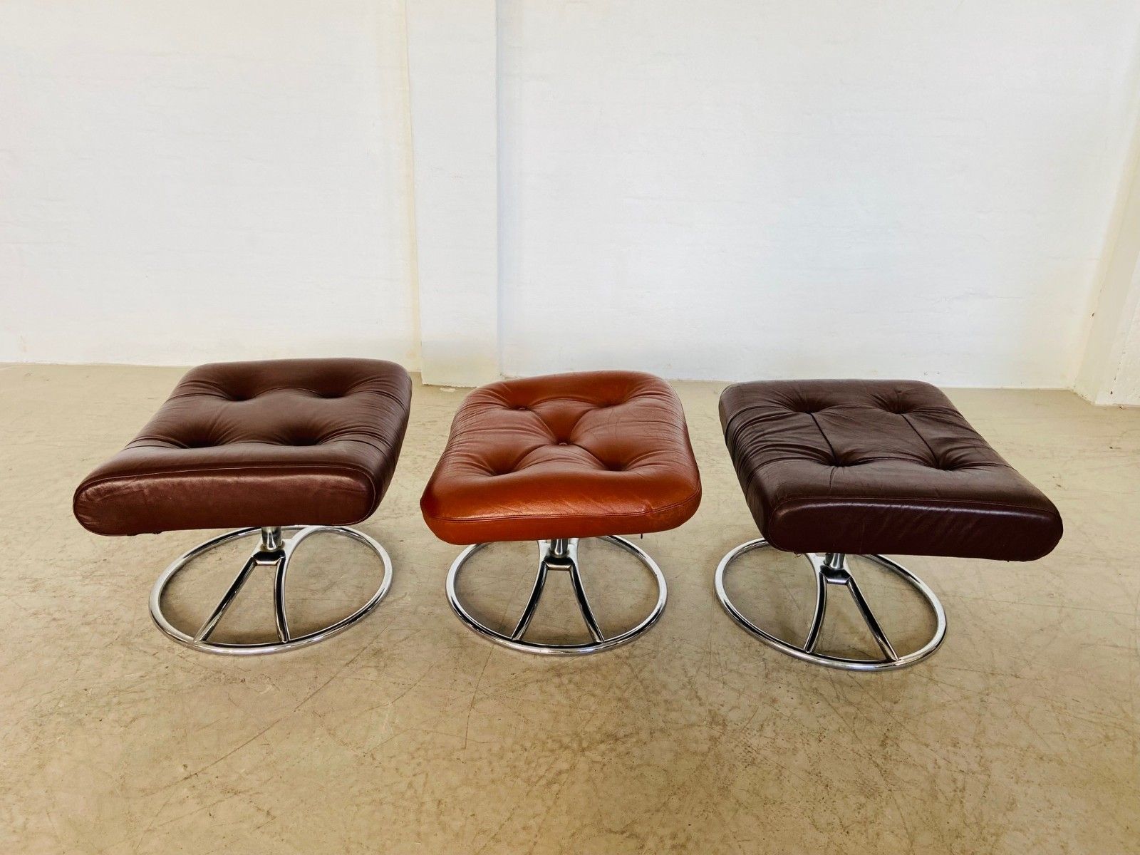 Vintage Scandinavian Ekornes Leather Footstool Ottoman Cognac