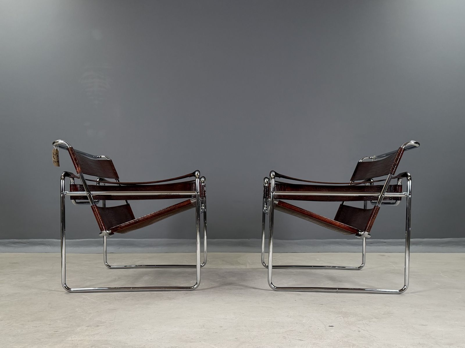 Crocodile Leather Wassily B3 Two 2 Lounge Chair. By Marcel Breuer
