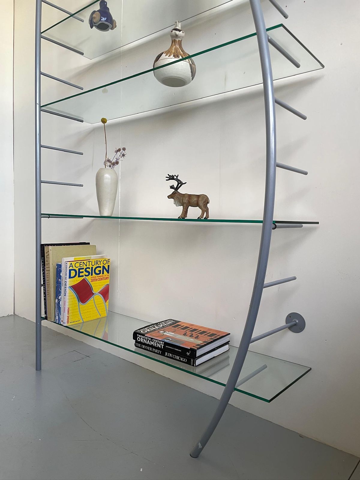 Vintage Heals Shelving By Aero 90s Postmodern Glass And Wavy Metal