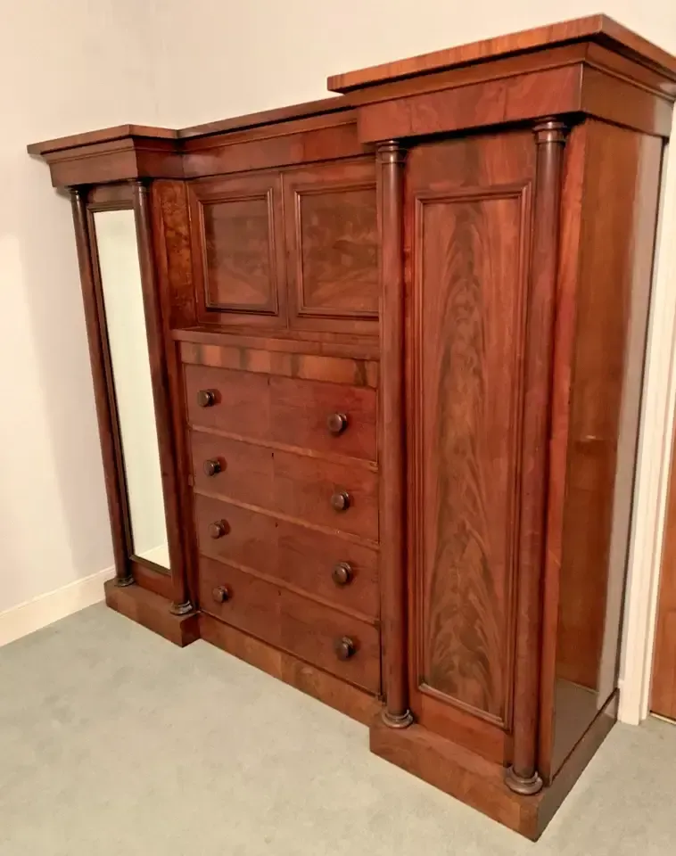Large Antique Mahogany 'Pagell' Wardrobe With Drawers Rails & Hooks, In ...