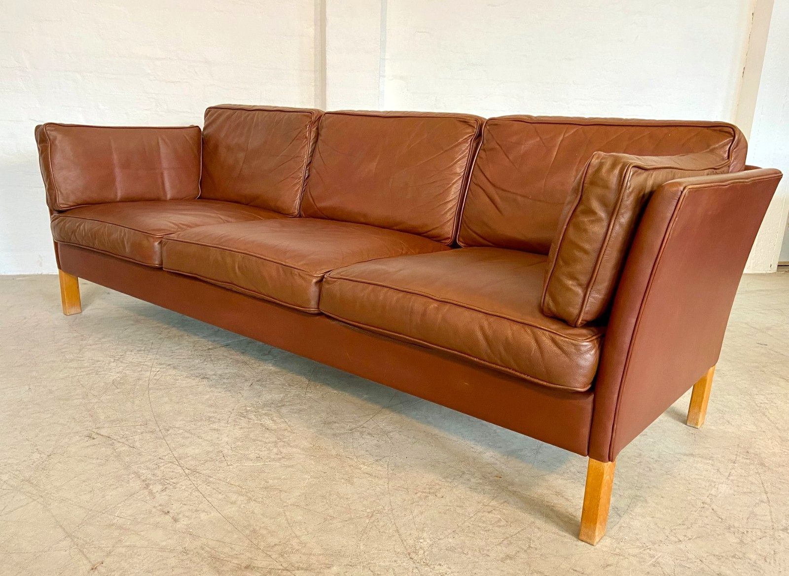 Vintage Danish Mid Century Mogens Hansen 3 Person Cognac Leather