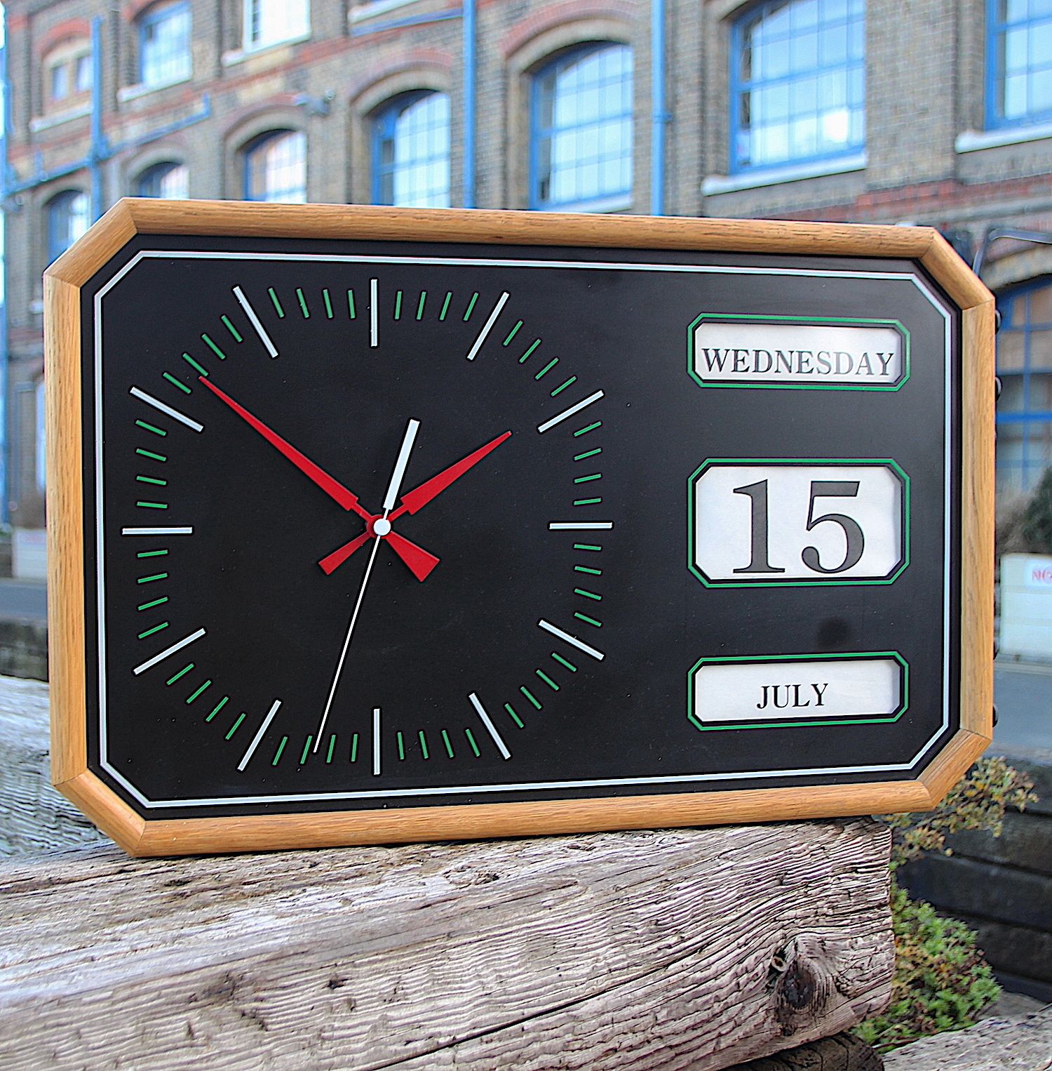 Huge 57cm Oak British Day/Date Vintage Wall Clock. London