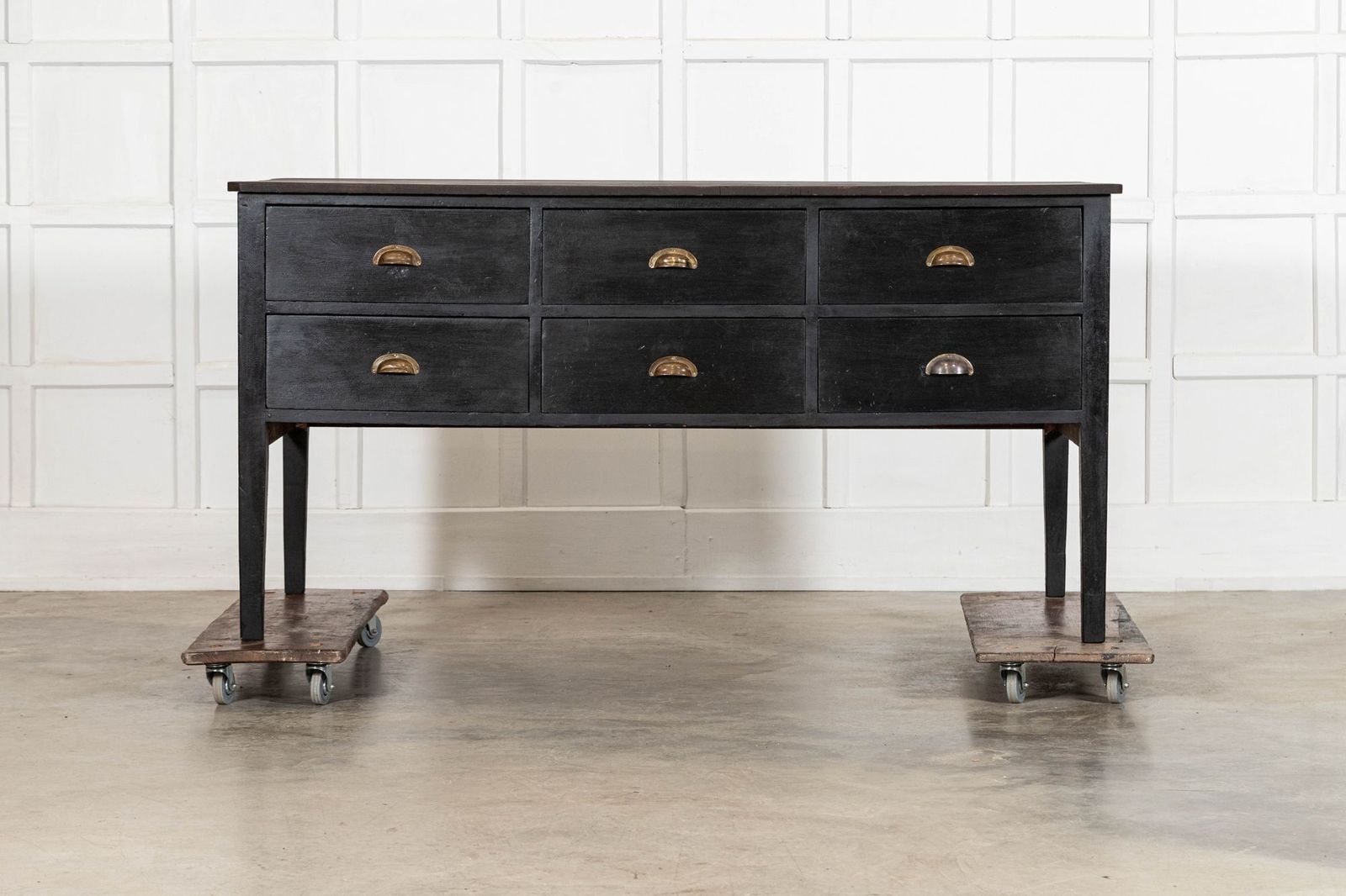 19thc Ebonised English Pine Work Table / Kitchen Island | Vinterior