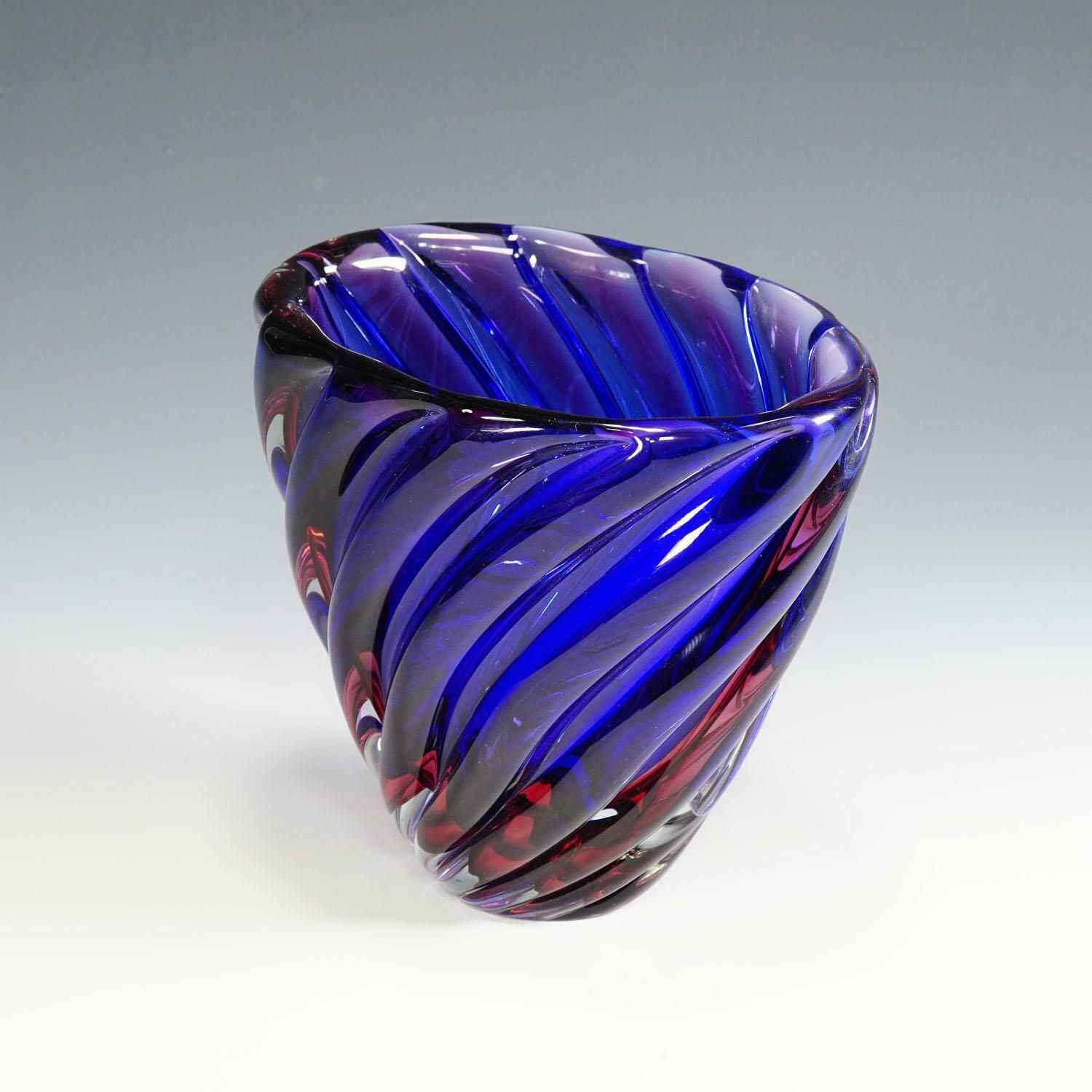 Archimede Seguso Murano Ribbed Sommerso Vase, 1950s | Archimede