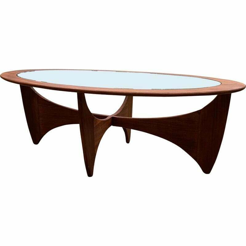 Vintage Astro Oval Teak Coffee Table With Glass Top By Victor