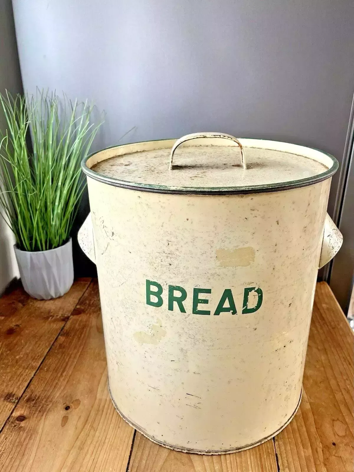 Vintage 1940's Worcester Ware Green & Cream Enamel Bread Bin