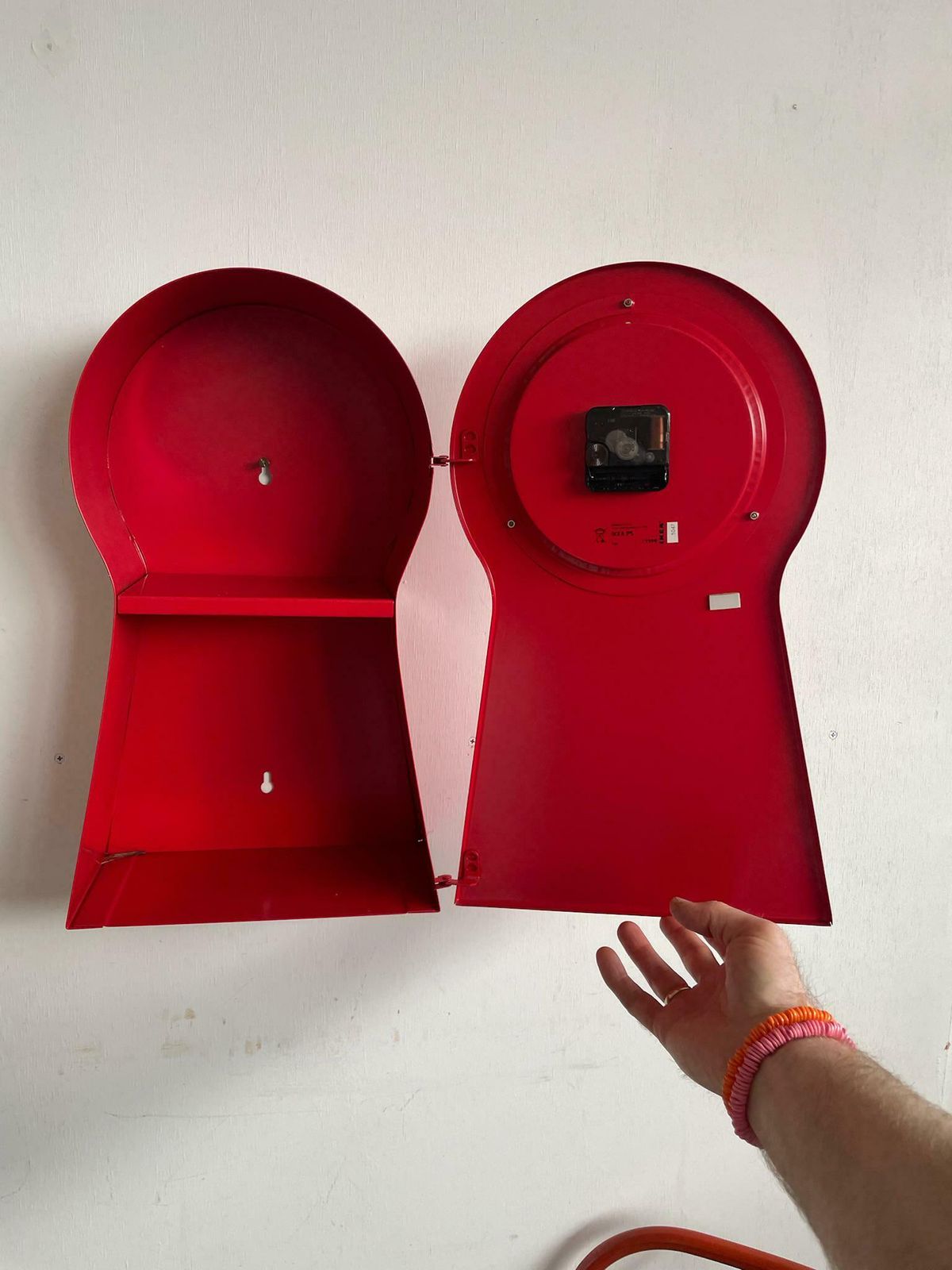 Vintage 1990s Red Ikea Ps Keyhole Wall Clock And Storage Metal