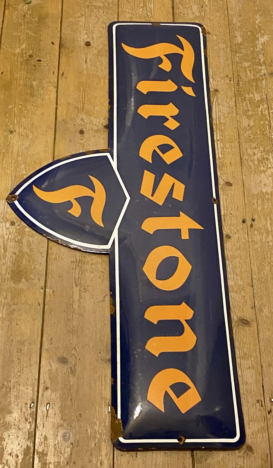 Rare Firestone Enamel Metal Tyre Dealer Sign Garage Automobilia