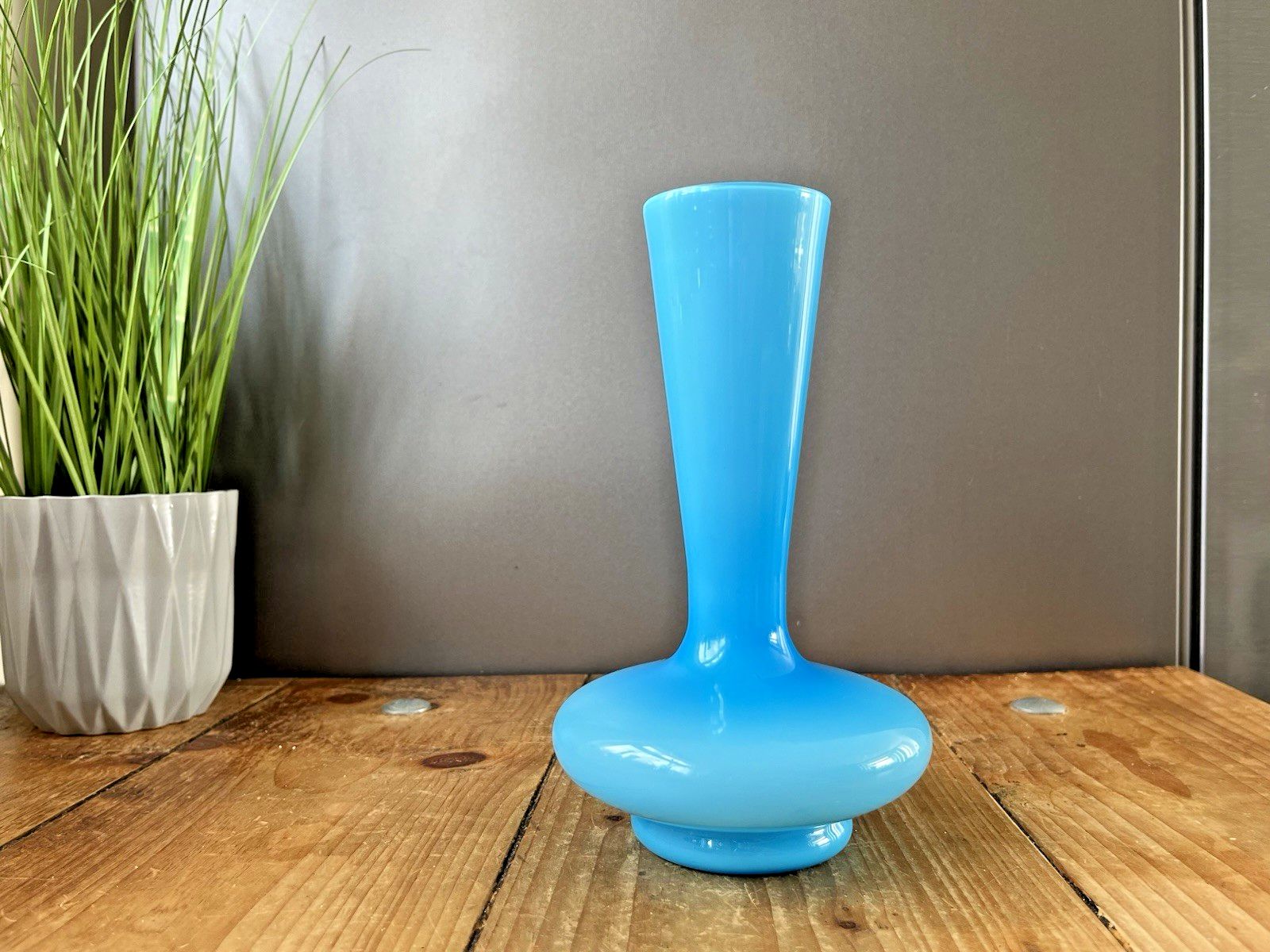 Space Age Sky Blue Italian Empoli Cased Glass Vase 70's Mid