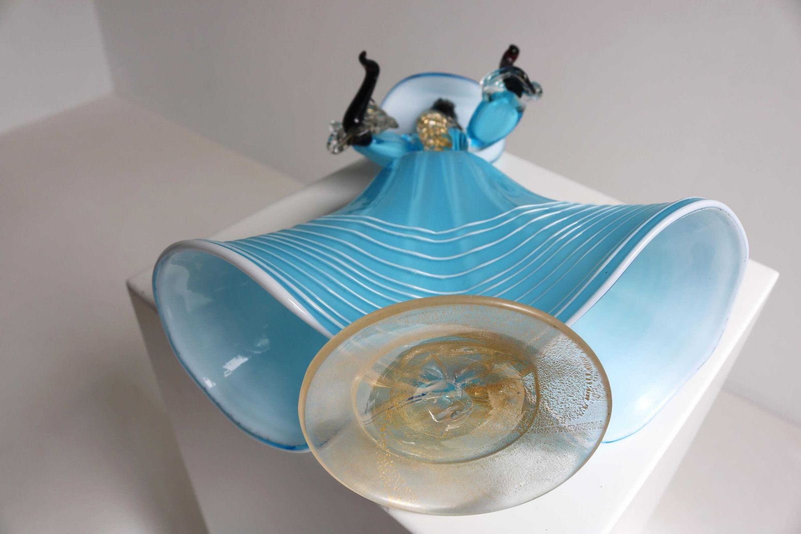 Murano Glass Lady Figurine – Blue Gold Aventurine – Hand Blown