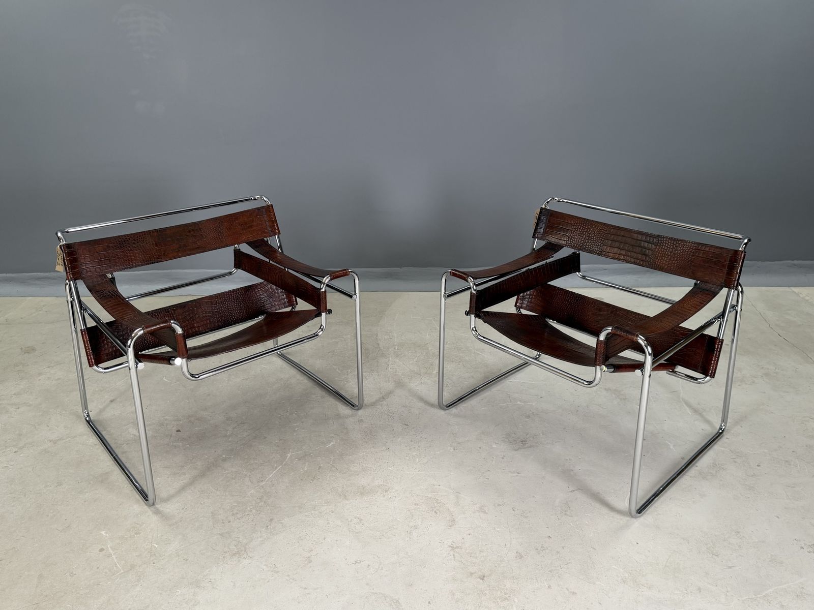 Crocodile Leather Wassily B3 Two 2 Lounge Chair. By Marcel Breuer