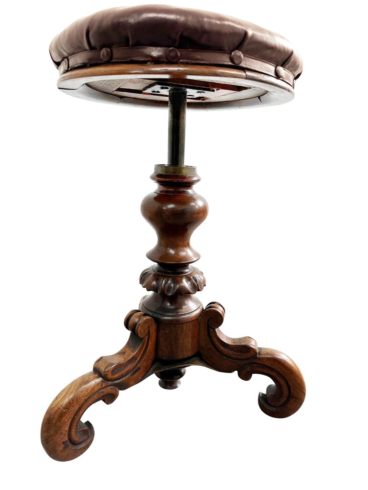 Revolving Scroll Device Victorian Revolving Piano Stool On Turned Carved Column With Triple ...