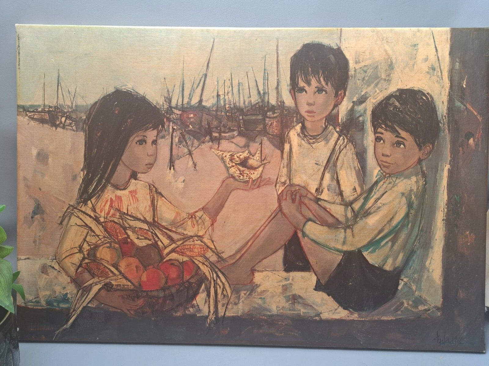 Mcm Painted Print Canvas Jean Baptiste Valadie Fishermans Children