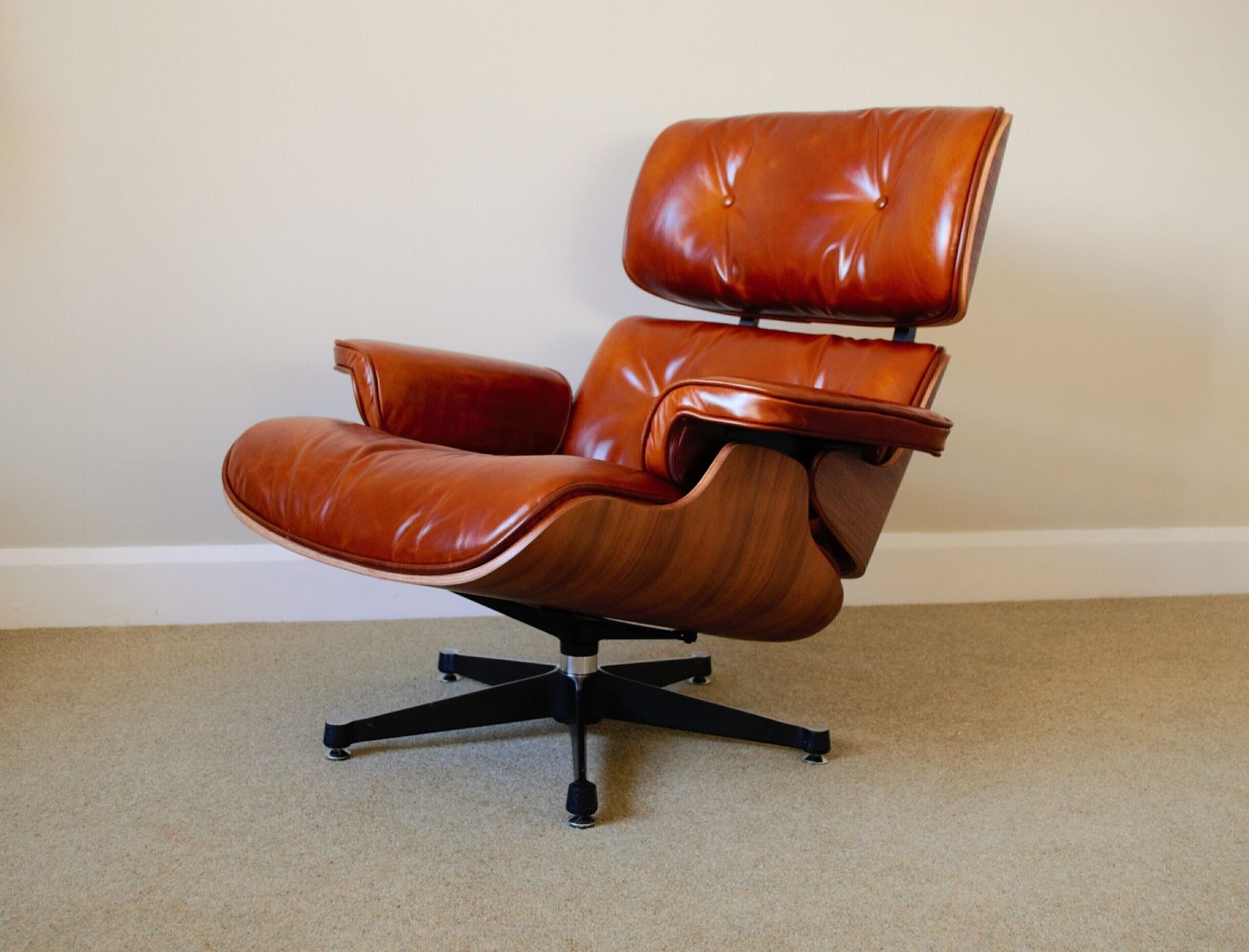 Restored Early 2000s Italian Charles Eames Lounge Chair Set, Dark Tan ...